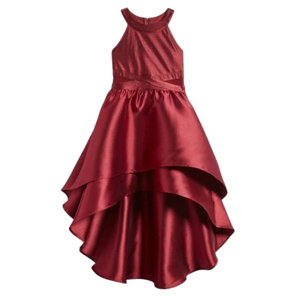 Love Nickie Lew Girls Mikado Burgundy Tiered High-low Sleeveless Party Dress 7